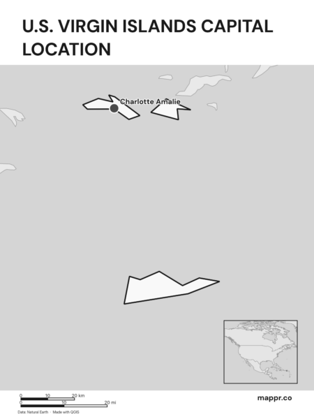 Detailed map pinpointing Charlotte Amalie, the capital of U.S. Virgin Islands (black and white).