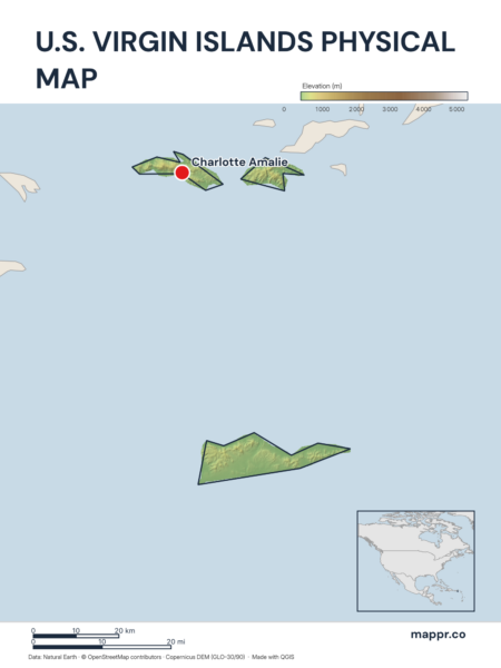 Map featuring Charlotte Amalie, the capital of U.S. Virgin Islands, with rich topographical detail.