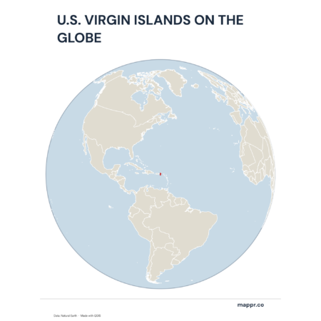 A map highlighting U.S. Virgin Islands's location on a globe, marked with a red outline.