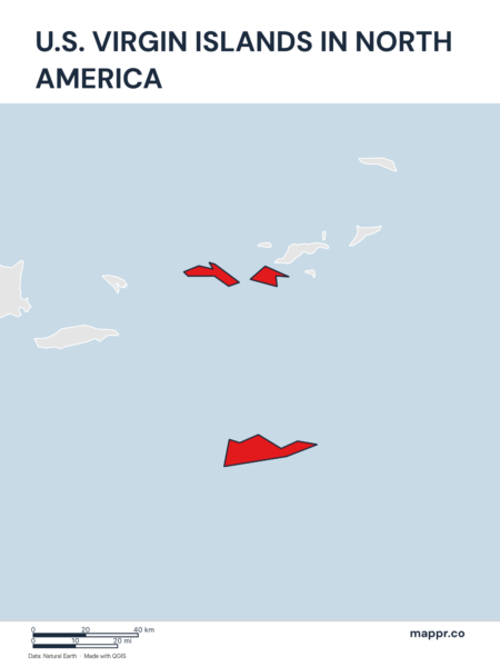 A map highlighting U.S. Virgin Islands's location on the north american continent.