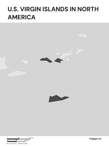 A map highlighting U.S. Virgin Islands's location on the north american continent (black and white).