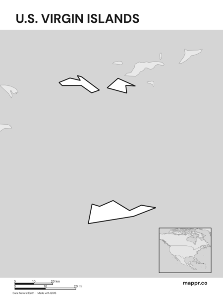 Outline map of U.S. Virgin Islands with detailed country borders (black and white).