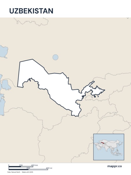 Outline map of Uzbekistan with detailed country borders.