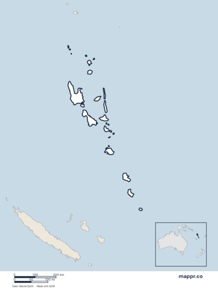 Blank political map of Vanuatu showing its international borders without labels.
