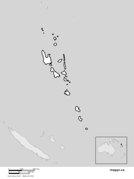 Blank political map of Vanuatu showing its international borders without labels (black and white).