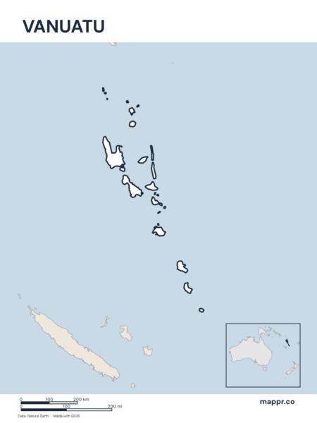 Outline map of Vanuatu with detailed country borders.