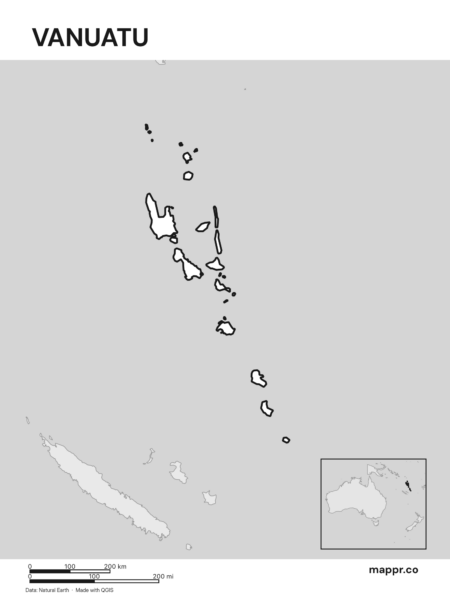 Outline map of Vanuatu with detailed country borders (black and white).