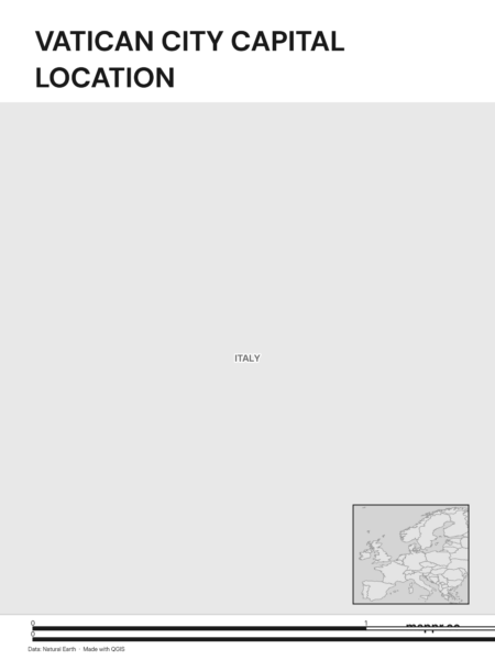 Detailed map pinpointing Vatican City, the capital of Vatican City (black and white).