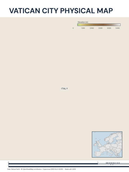 Map featuring Vatican City, the capital of Vatican City, with rich topographical detail.