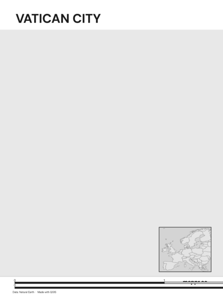 Outline map of Vatican City with detailed country borders (black and white).