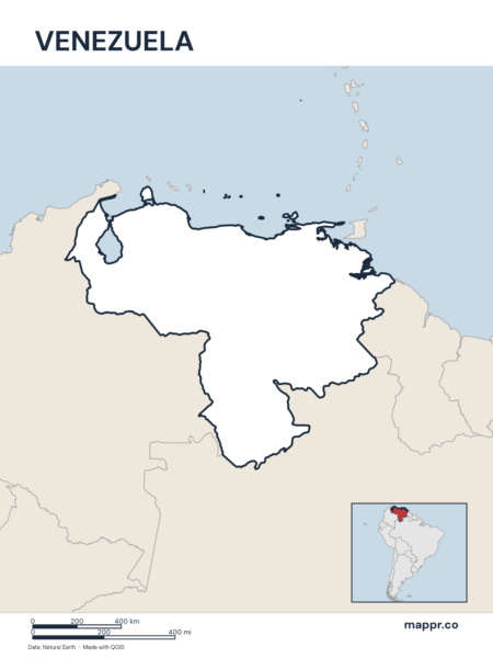 Outline map of Venezuela with detailed country borders.