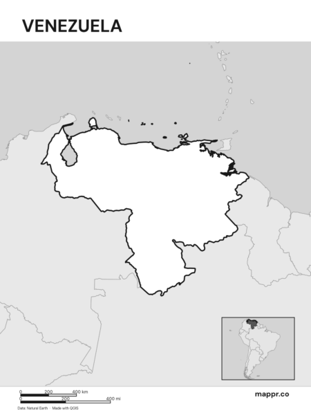 Outline map of Venezuela with detailed country borders (black and white).