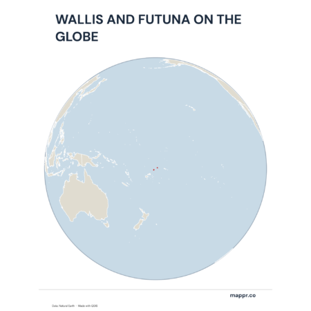 A map highlighting Wallis and Futuna's location on a globe, marked with a red outline.