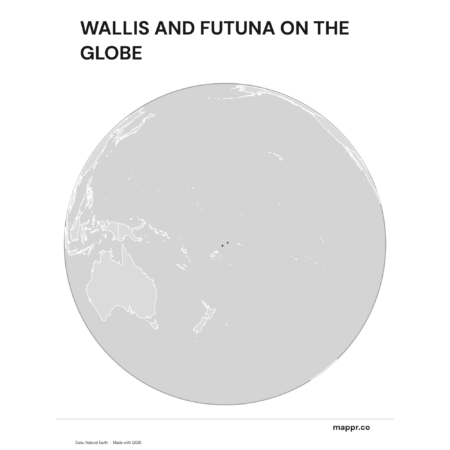 A map highlighting Wallis and Futuna's location on a globe, marked with a red outline (black and white).