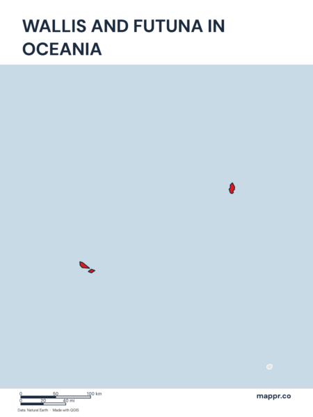 A map highlighting Wallis and Futuna's location on the oceanian continent.