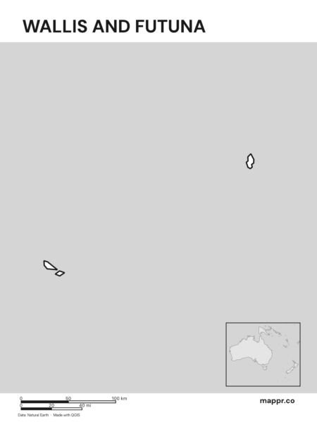 Outline map of Wallis and Futuna with detailed country borders (black and white).