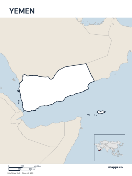 Outline map of Yemen with detailed country borders.