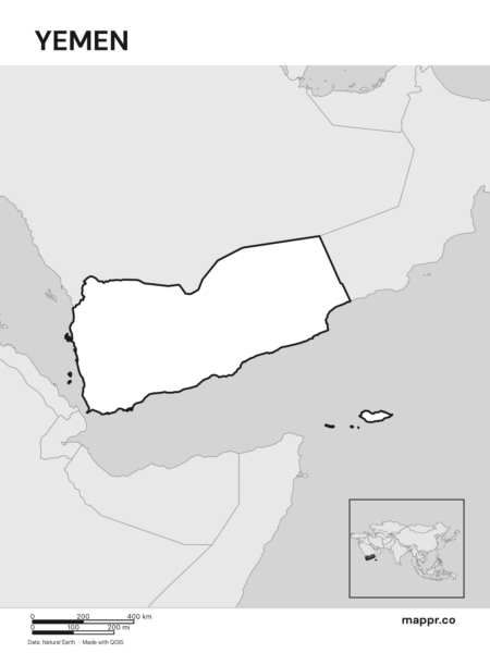 Outline map of Yemen with detailed country borders (black and white).